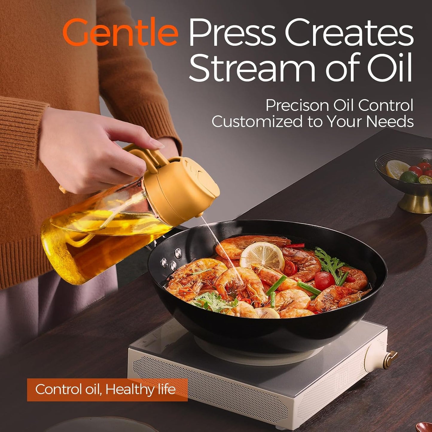 YARRAMATE Glass Olive Oil Sprayer - 16oz Premium Food Grade Dispenser for Cooking & BBQ (Orange)