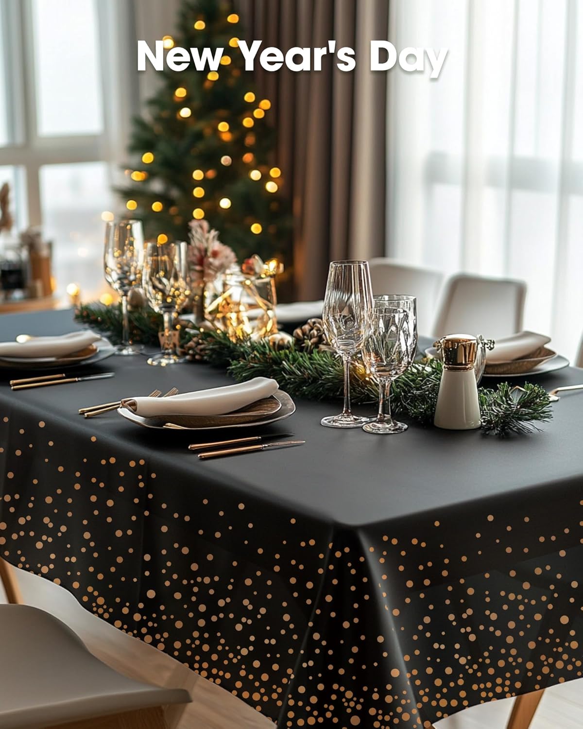 Pureegg Disposable Table Cloths - 10 Pack, 54 x 108 Inch, Leakproof & Sturdy for Graduation 2026 | Black & Rose Gold