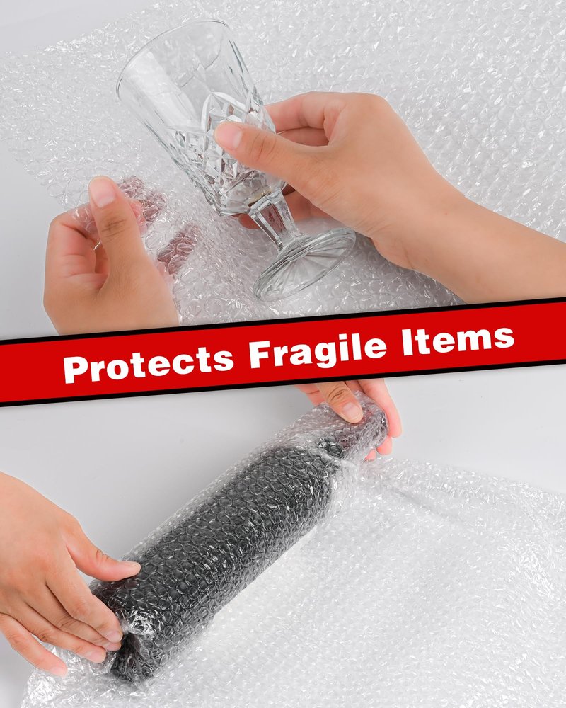2-Pack Bubble Cushioning Wrap Rolls, 3/16" x 17" x 72' ft Total, Perforated 12" 20 Fragile Stickers for Shipping, Packaging, Mailing