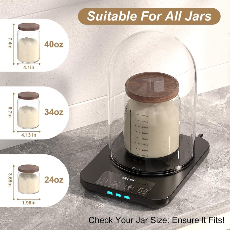 Large Glass Dome for MENGBEI Sourdough Starter Warmer, Warming Heating Pad Accessories Clear Glass Cover Fits Jars 24oz 34oz 40oz (7.87" * 5.12")