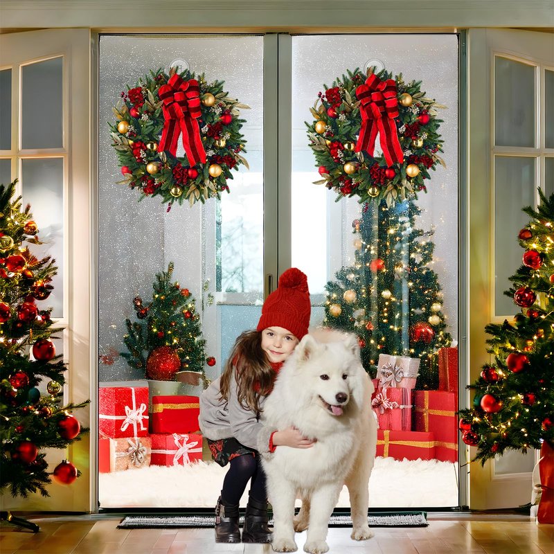 Clear Wreath-Hanger, 22 LB Strong Suction-Cup-Wreath-Hooks, 2 Pack Wreath-Door-Hanger Easter Halloween Christmas Decorations, Welcome Sign for Front Door Indoor Outdoor, Removable Holder Window Glass