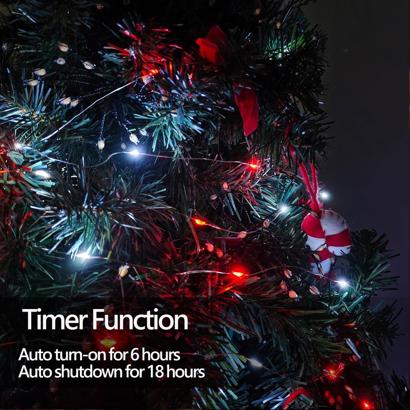 4-Pack Red and White Fairy Lights Battery Operated with Timer, Waterproof 16FT 50 LED String Lights Outdoor Indoor, Christmas Lights for Bedroom Home Wedding Birthday Xmas Parties and Centerpieces