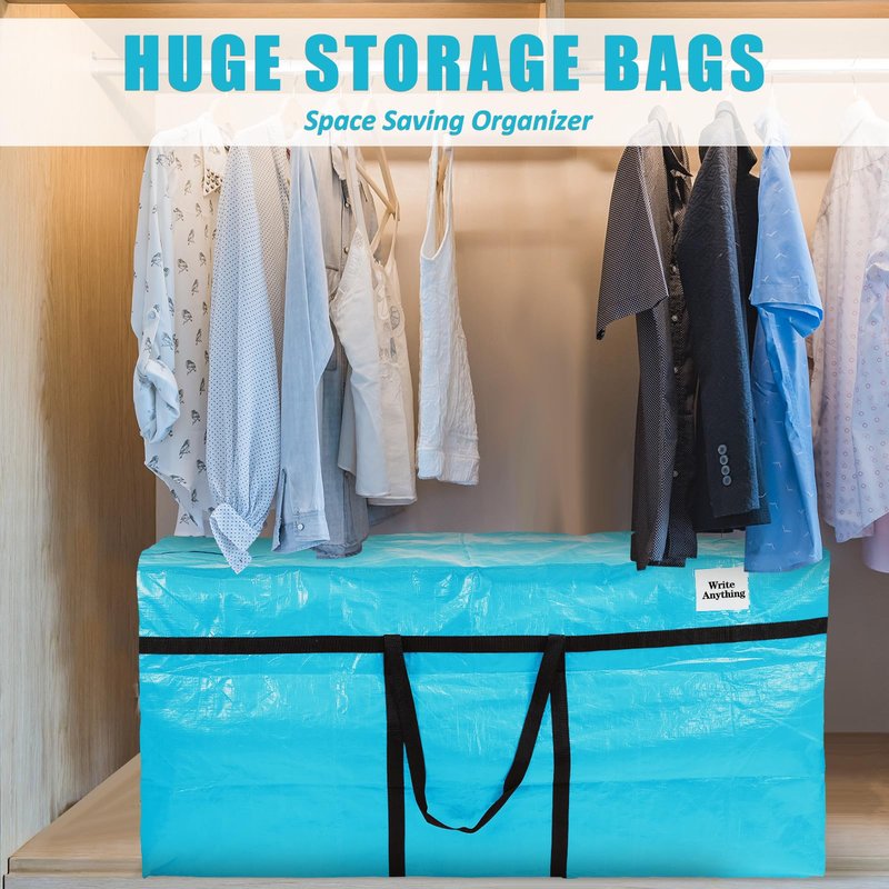 Windyun 4 Pack 69 Gallon Extra Large Moving Bags XXL Heavy Duty Storage Bag with Strong Zipper Handle Jumbo Big Tote Box Foldable for College Dorm Travel Clothes Duffle Blanket Pillow(Lake Blue)