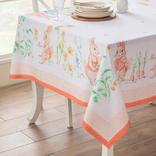 Maison d' Hermine Table Cloth Square Table 100% Cotton 60 x 60 Inches Tablecloth Reusable Decorative for Dining Kitchen Room Farmhouse Home Gifts for Mothers Day Spring Summer - Bunny Party