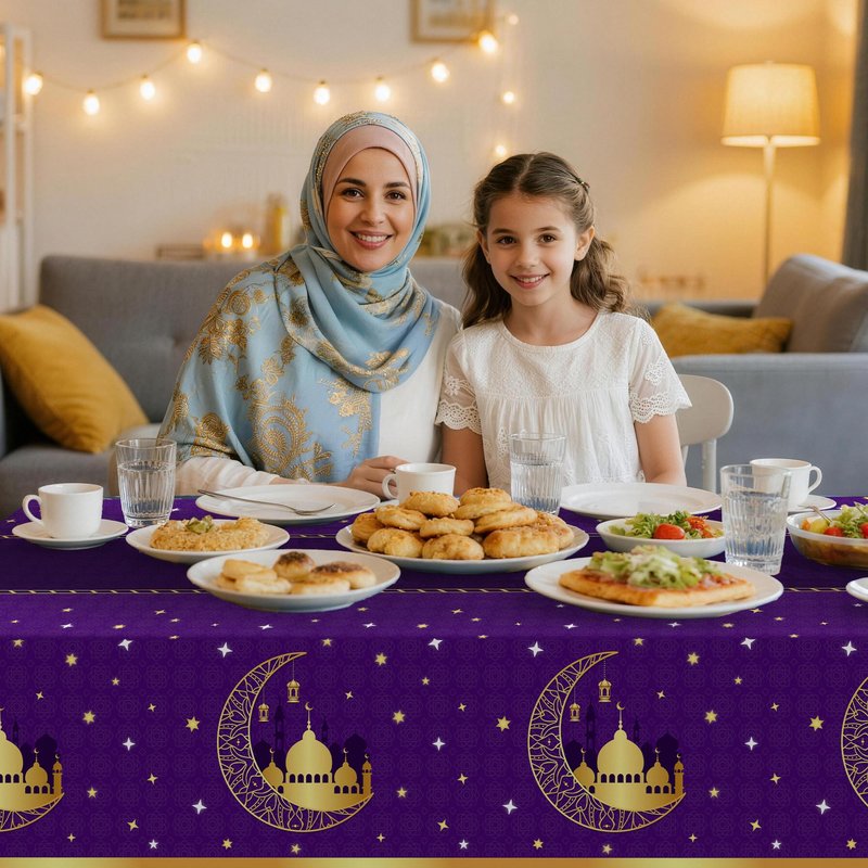 Childom 3 Pack Ramadan Table Cloth,Ramadan Decorations for Home,54" x 108" Eid Mubarak Decorations,Eid Ramadan Tablecloth Rectangular,Purple Plastic Table Cloth Disposable Table Cover for Party Favors