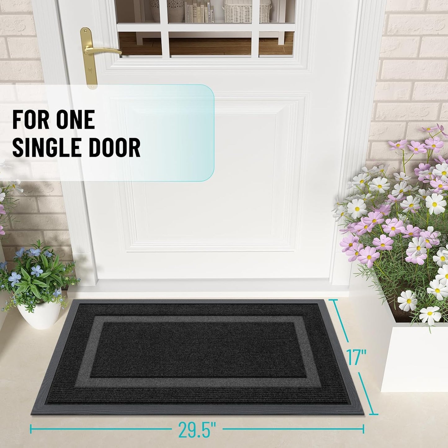 OLANLY Waterproof Front Door Mat - All-Season, Sturdy Natural Rubber, Easy Clean | 29.5x17, Black
