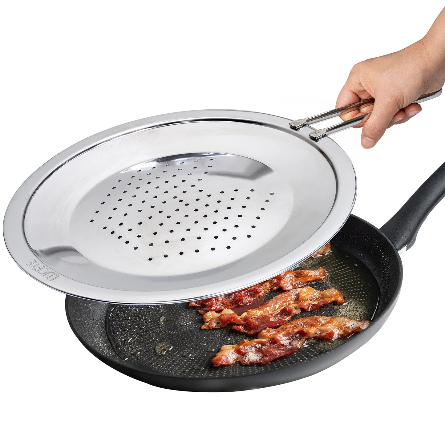 LUCETE Stainless Steel Splatter Screen 12.6" – Hot Grease Splatter Screen for Frying Pan - Oil Splash Guard - Protect your Skin from Burn & Keep Your Kitchen Cleaner (12.6 inch)
