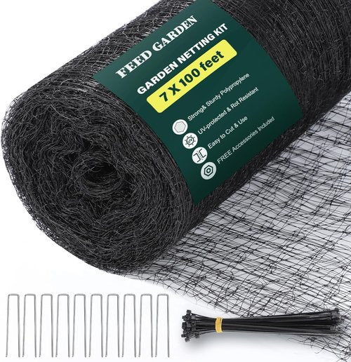 FEED GARDEN Heavy Duty Deer Netting - UV-Protected 7x100ft Garden Fence with 3/4" Fine Mesh & Accessories