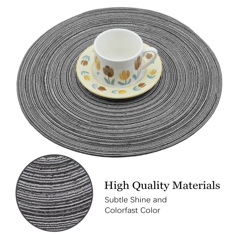 Braided Round Placemats Set of 6,Woven Washable Non-Slip Table Mats for Kitchen Dining, 14.5 Inch, Heat Resistant - Natural Fabric Indoor Outdoor Place Mats(Green)