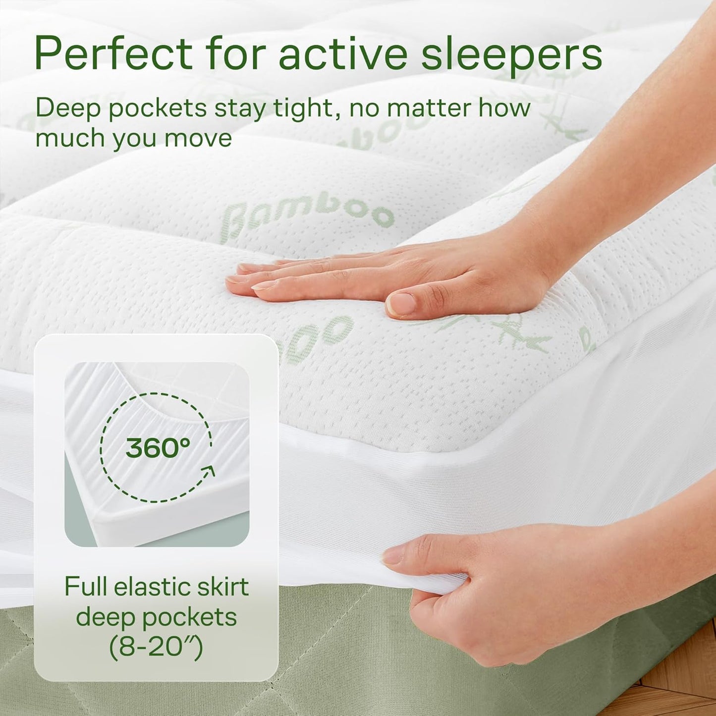 Niagara Sleep Solution Ultra Soft Mattress Topper - Bamboo Pillow Top for Back Pain Relief | Queen Size, Naturally Cooling, Fits 6-18" Mattresses, 600GSM