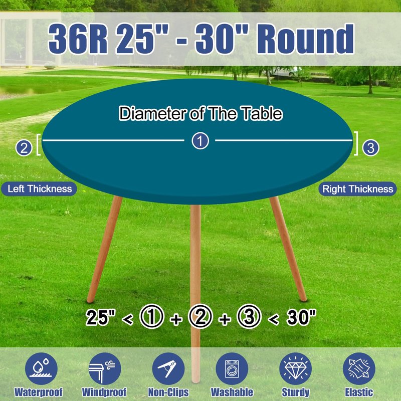 Moosfor Round Spandex Tablecloth, Elastic Fitted Waterproof Tablecloths for 25"-30" Tables, Stretch Washable Picnic Table Cover for Camping, Dining, Indoor and Outdoor,Peacock Blue