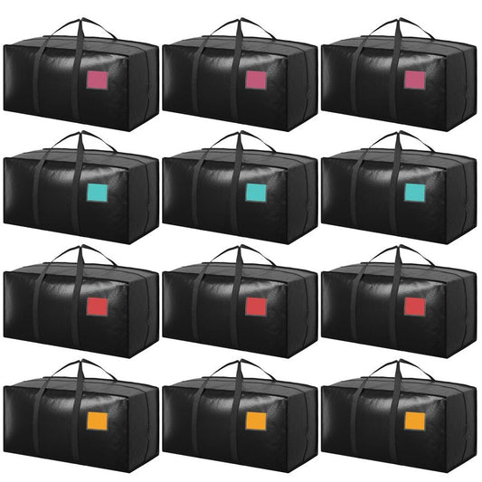 RMOHRO 12 Pack Moving Bags with Full-Open Side Zipper, Extra Large 93L Heavy Duty Waterproof Foldable Storage Totes for College Dorm, Moving & Home Organization Black