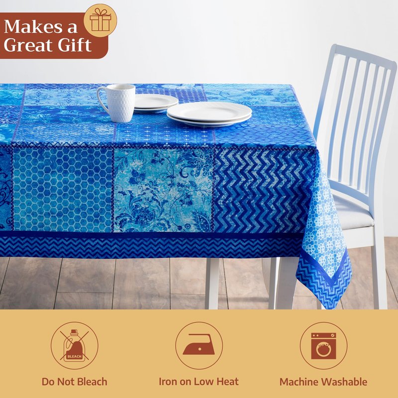 Maison d' Hermine Table Cloth Rectangle Table 100% Cotton 60 x 108 Inches Tablecloth Reusable Decorative for Dining Kitchen Room Farmhouse Home Gifts for Mothers Day Spring Summer - Indigo Love