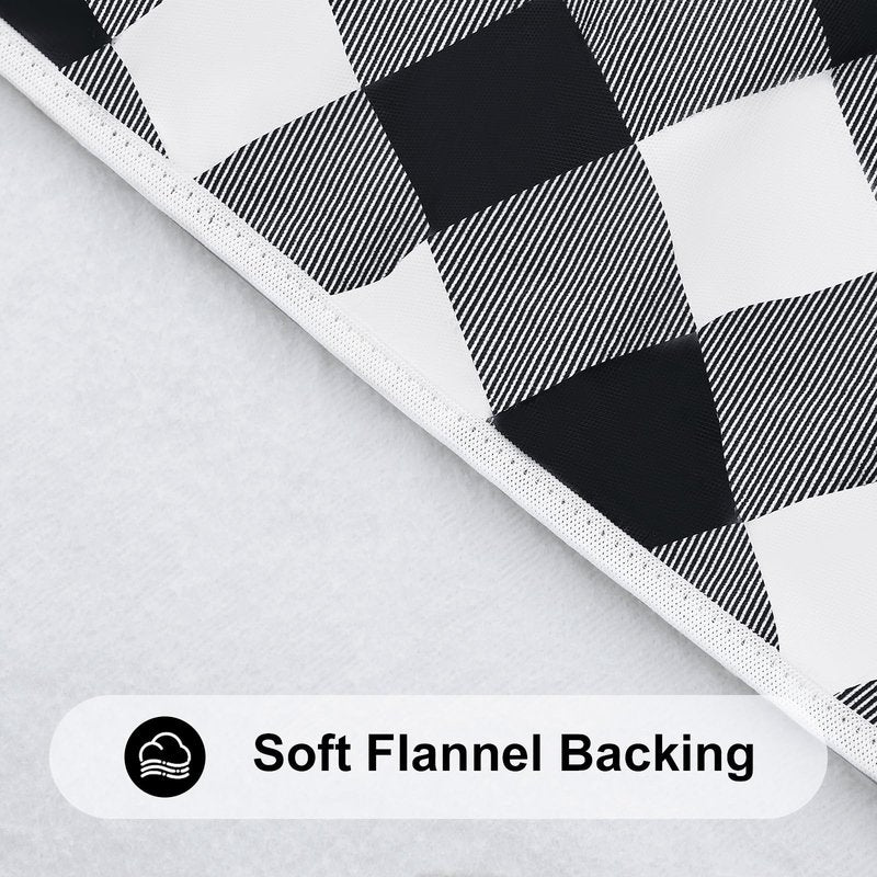 Smiry Round Picnic Tablecloth, Elastic Waterproof Fitted Vinyl Tablecloths for 36"-44" Tables, Flannel Backed Buffalo Plaid Table Cover for Dining, Camping, Outdoor, Black and White