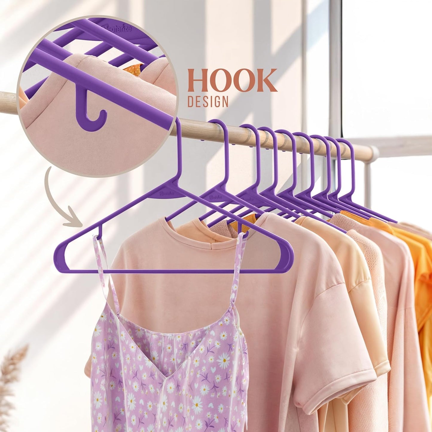 Plastic Hangers 20 Pack - Space-Saving Clothes Hangers in Purple for Closet Organization
