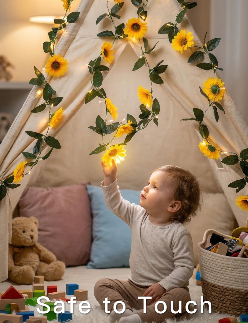 suddus Artificial Sunflower Garland with 60 LED Fairy Lights, Vines with String Lights Battery Operated, Flower Hanging Lights for Indoor, Outdoor, Bedroom, Wedding, Wall, Party (Warm White)