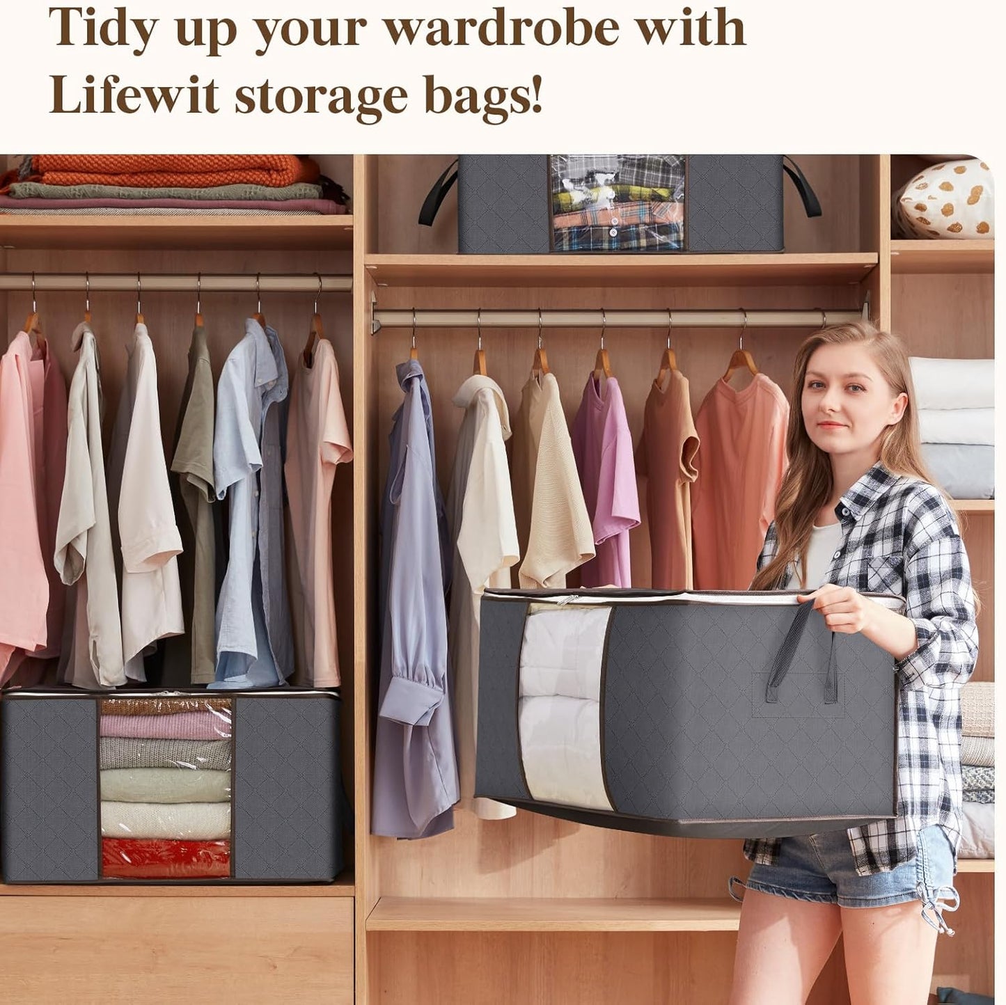 Lifewit 27-Pack 90L Clothes Storage Bins - Foldable Blanket Bags with Zippers & Clear Windows