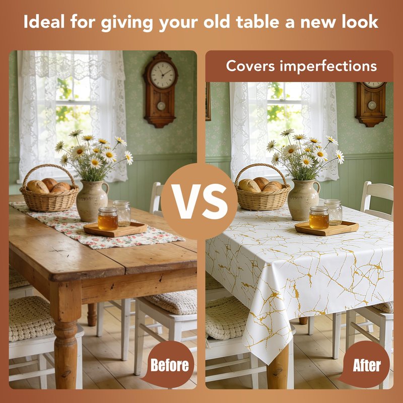 sancua 100% Waterproof Vinyl Tablecloth 54x78 Inch, Rectangle PVC Table Cloth for Picnic, Oil-Resistant Spill-Proof Wipeable Table Cover for Dining, Kitchen, Parties, Indoor and Outdoor, White Marble