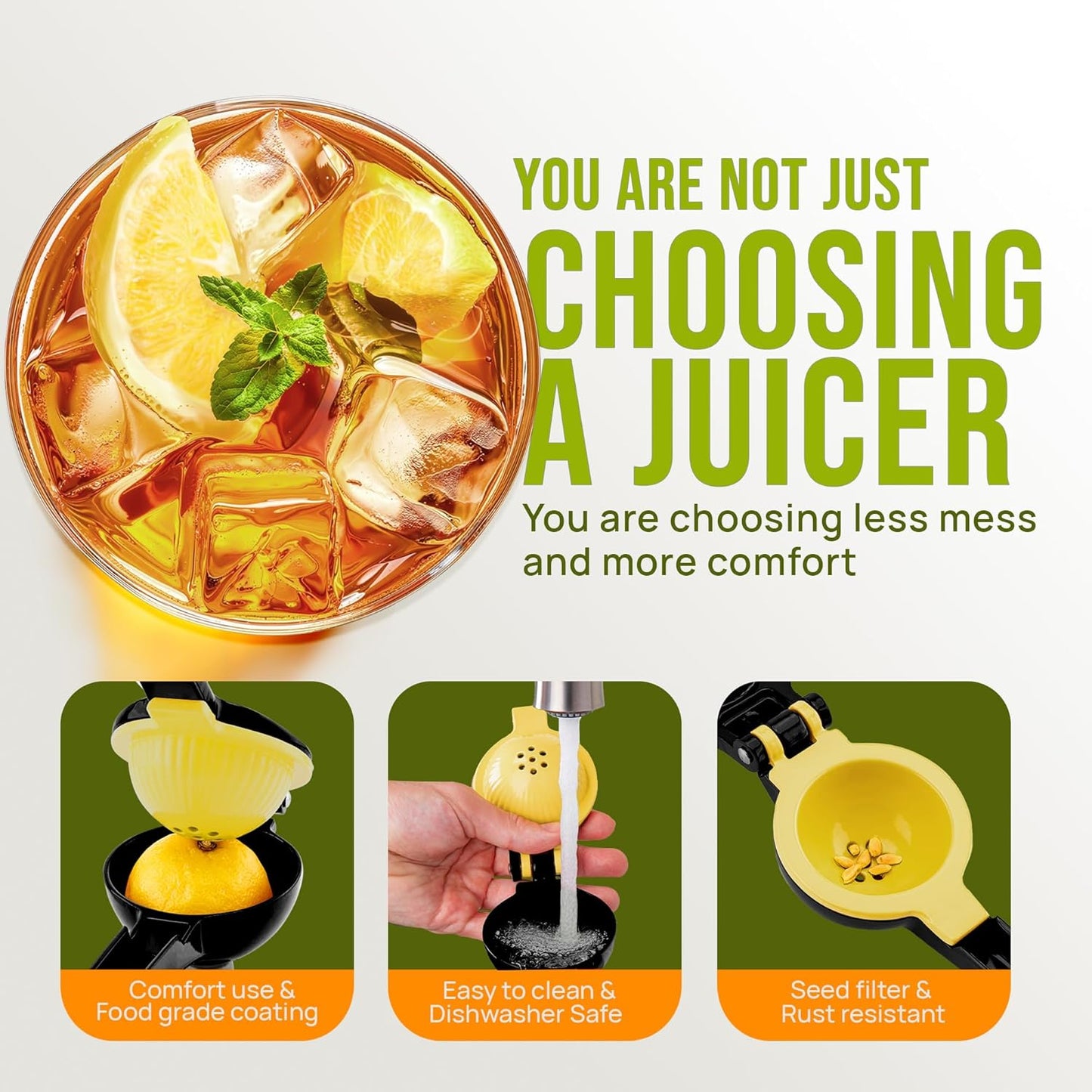 Zulay Kitchen 2-in-1 Lemon Squeezer - Max Extraction Hand Juicer for Easy Citrus Juicing - Black/Yellow