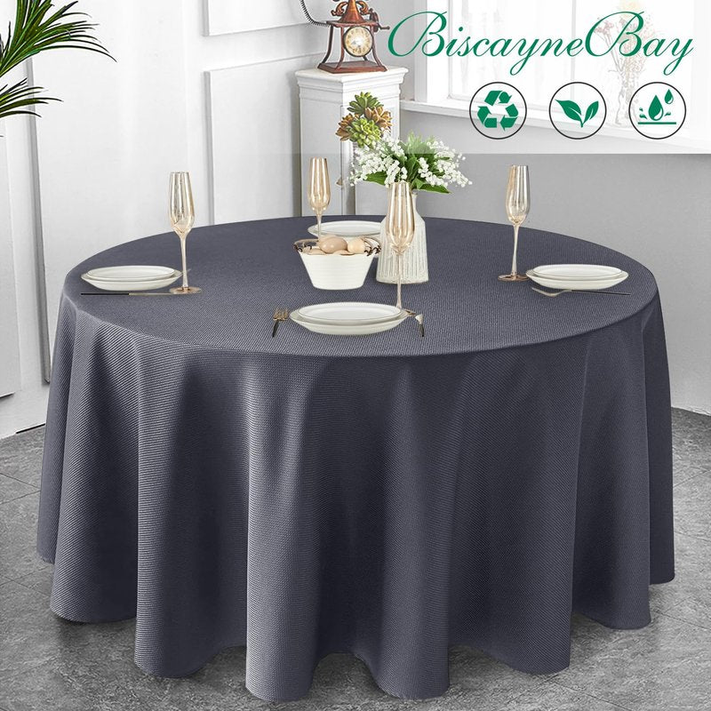 Biscaynebay Textured Fabric Round Tablecloths 108" only, Royal Blue Water Resistant Table Cloth Circle Folding Table Covers Linen for Dining, Kitchen, Wedding, Parties etc. Machine Washable