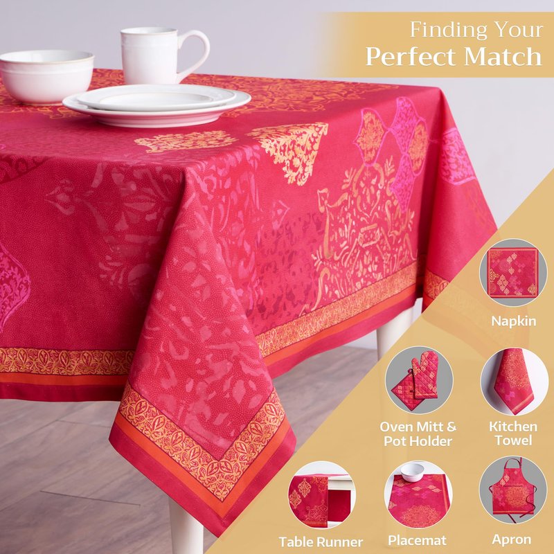 Maison d' Hermine Table Cloth Rectangle Table 100% Cotton 60 x 108 Inches Fall Tablecloth Reusable Everyday Use for Thanksgiving Christmas Decorations Dining Farmhouse Party (Versailles)