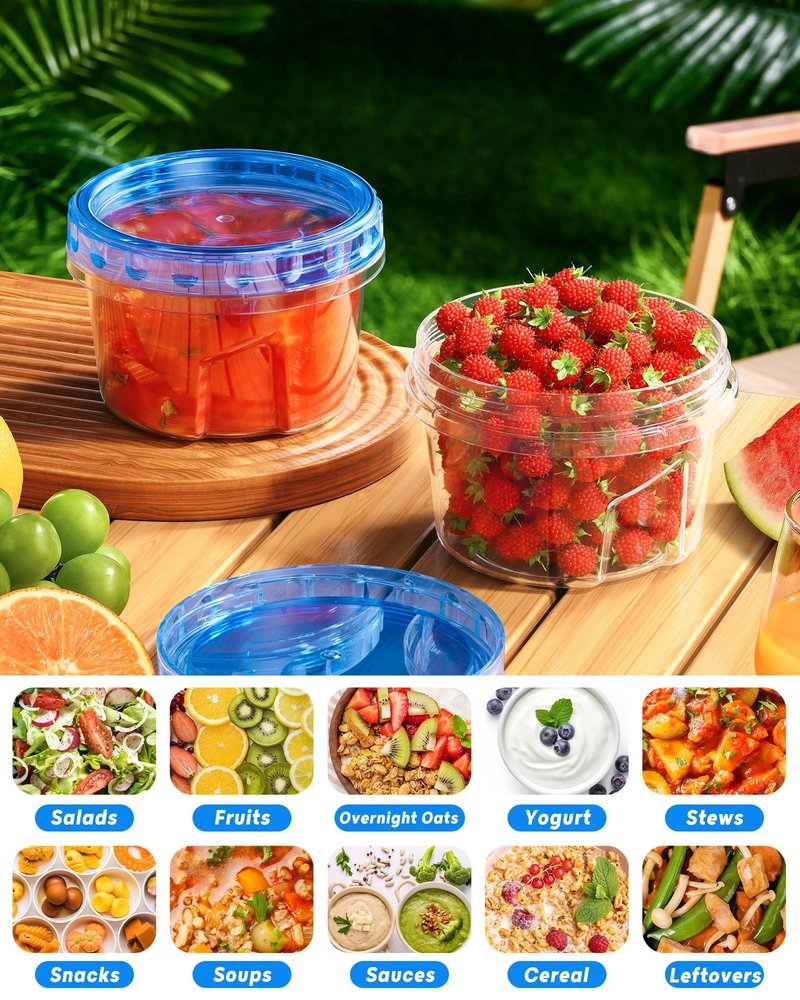 BiuLeon 6 Pack-17oz Freezer Storage Containers, Plastic Food Storage Containers with Twist Top Lids, BPA Free and Reusable Soup Containers with Lid, Microwave and Dishwasher Safe
