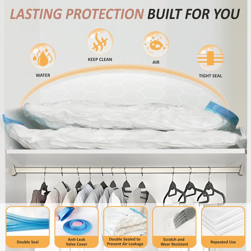 Cozy Essential Vacuum Storage Bags, 80% Compression Vacuum Seal Space Saver Plastic Packaging Bags for Clothes, Blankets, Pillow, Bedding, Comforters, Sealer Clothing Storage,8 XXL Jumbo