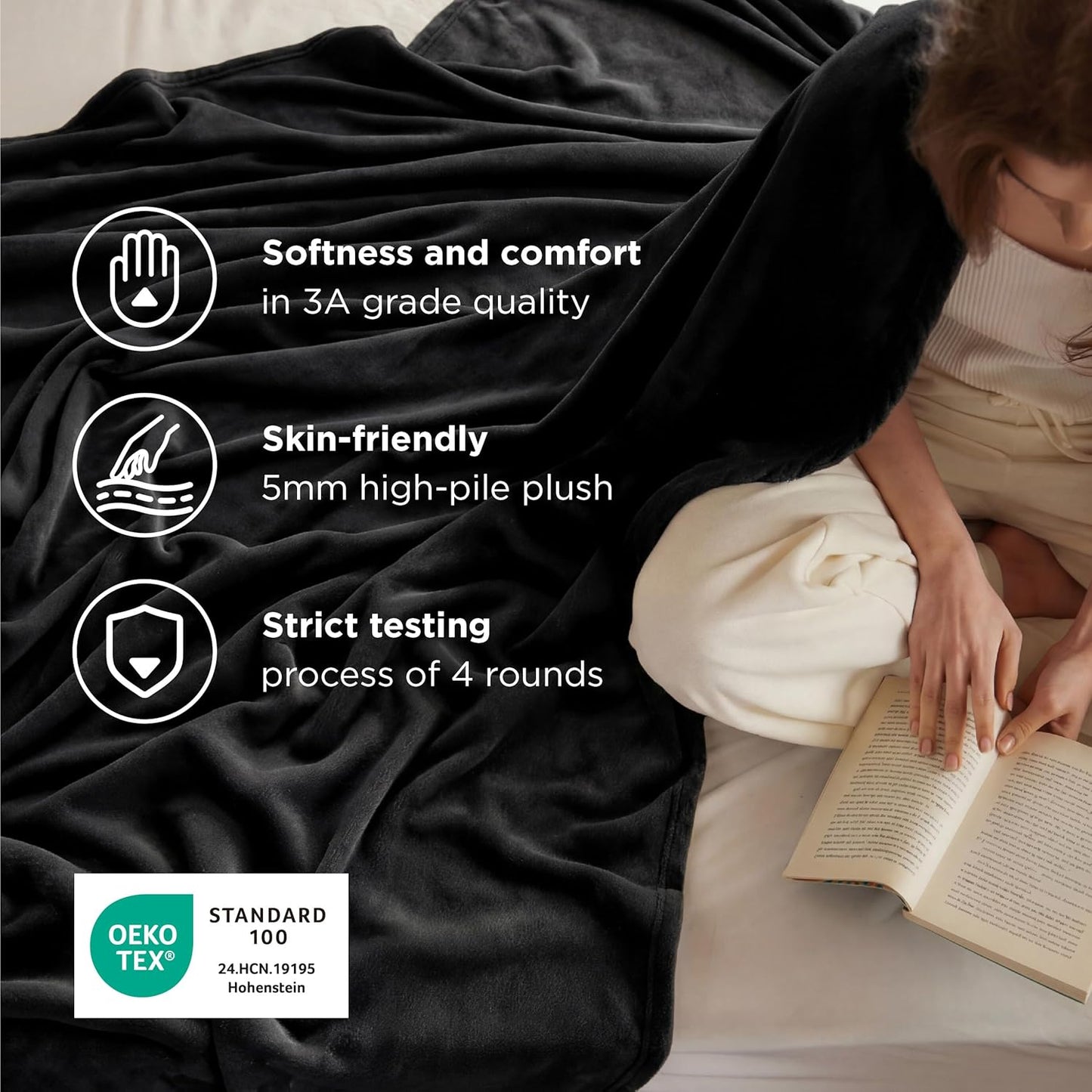 Bedsure GentleSoft Fleece Throw Blanket - XL 300GSM Plush & Cozy for Bed, Sofa, Travel | Black 50x70 Inches