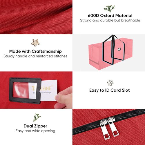 BALEINE Christmas Tree Storage Bag - Heavy Duty 900D Oxford Fabric, Extra Large with Reinforced Handles & Dual Zippers (Red)