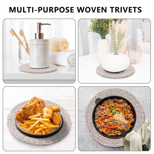Coga Trivets for Hot Dishes, Trivets for Hot Pots and Pans, 7 Inchs Hot Pads 4 Pcs and Storage Basket for Countertops, Pot Holders for Kitchen, Cotton Table Protector Hot Mats Heat Resistant (Brown)