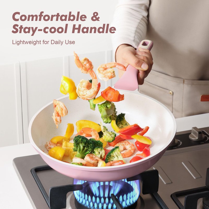 SENSARTE Nonstick Ceramic Frying Pan with Lid 8 Inch Small Omelette Pan Skillet, Free of Intentionally Added PFAS/PTFE Non-toxic Chef's Pan Induction Compatible Pan, Heat Resistant Handle, Sakura Pink