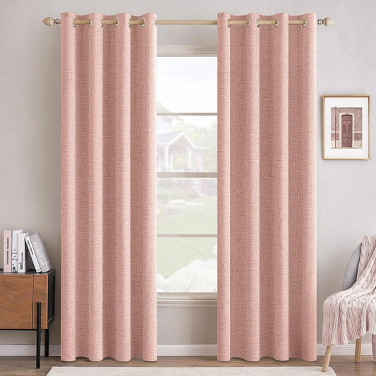 MIULEE Linen Curtains - 100% Blackout Thermal Insulated Drapes | Blush Pink, 52 x 72 Inch (2 Panels)