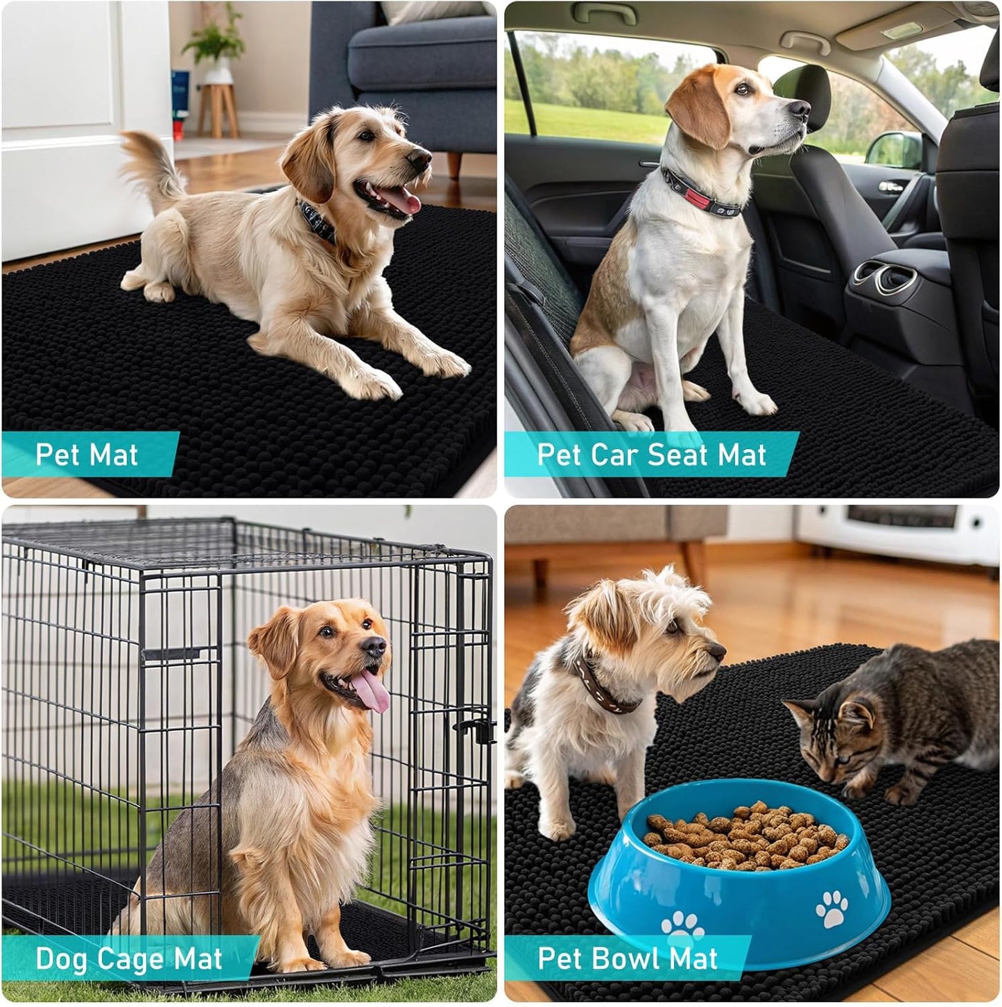 OLANLY Dog Door Mat - Absorbent Non-Slip Chenille Mat for Muddy Paws | 45x27 Inches, Quick Dry, Black