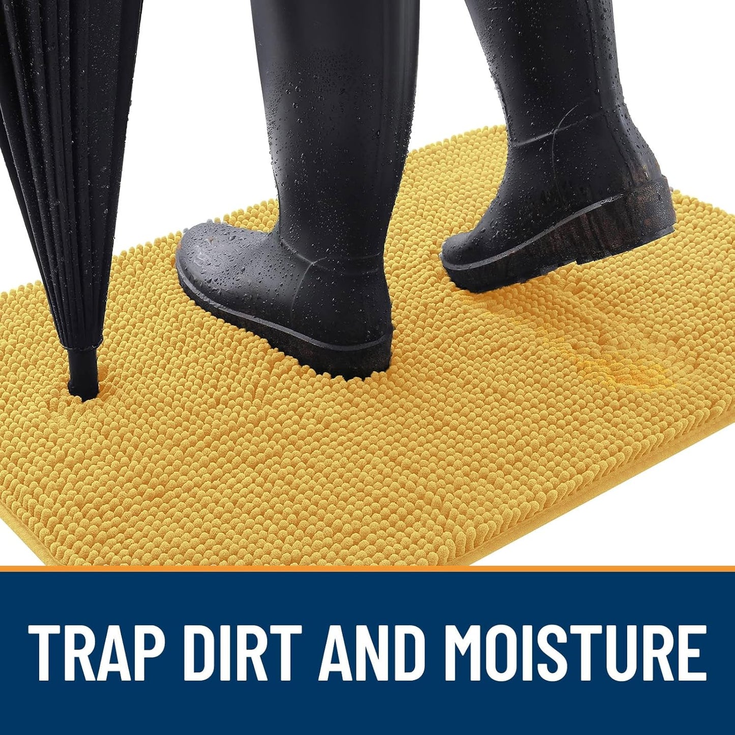 OLANLY Dog Door Mat - Absorbent Non-Slip Washable Doormat for Muddy Paws | 59x32 Yellow Chenille Mat