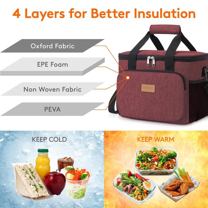 Lifewit Medium Lunch Bag, Insulated Lunch Box, Soft Cooler Cooling Tote for Adult Men Women, Burgundy 12-Can (9L)