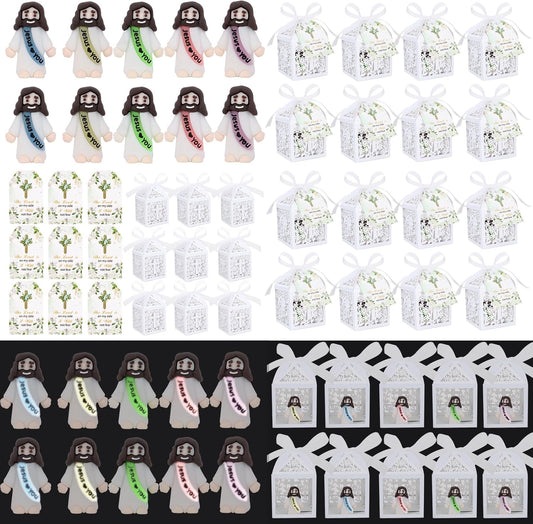 Skiennix Mini Jesus Figurines - 50 Sets Glow in The Dark Gifts with "Let Your Light Shine" Cards | Perfect for Church Baptism and Religious Parties