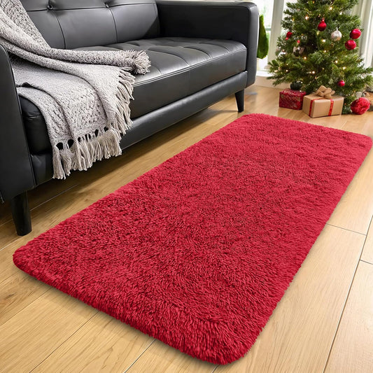 OLANLY Runner Rugs - Soft, Machine Washable Shaggy Carpet for Hallway & Bedroom | Red 2x4 ft