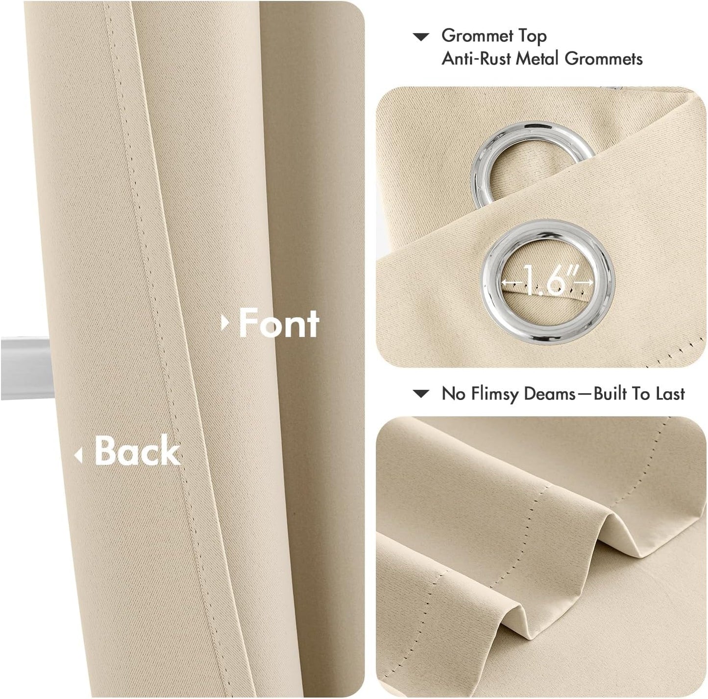MIULEE Blackout Curtains - Cream Beige Thermal Insulated Drapes | 84-Inch Long, 2 Panels, Noise Reduction
