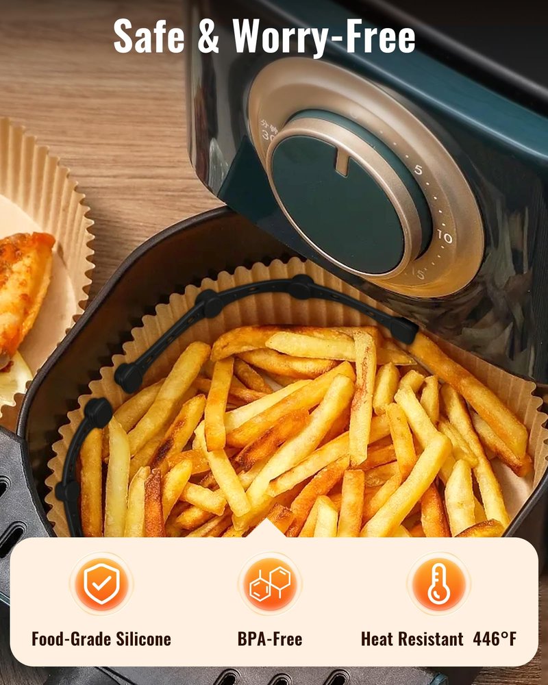Air Fryer Magnets for Parchment Paper, 4Pcs Non-Segmented Design Air Fryer Accessories Locks Liner Magnet Silicone Buckle for Holding Down Disposable Safely, Prevent Covering Food＆Paper to Burn