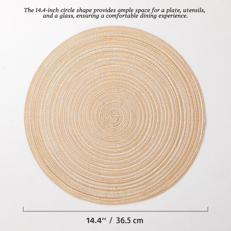 Round Placemats Set of 6 Woven Placemats Washable Braided Table Mats for Dining Table Heat Resistant Non-Slip Circle Place Mats(Beige)
