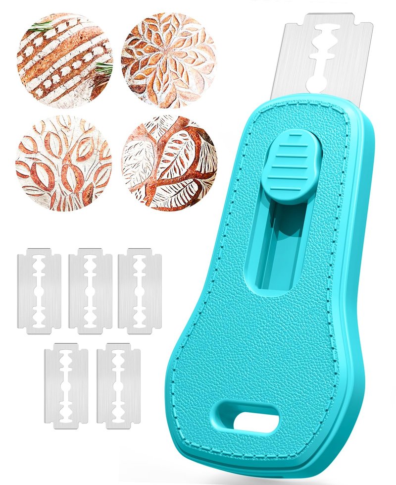 24SHEN Bread Lame, Sourdough Scoring Tool with Extractable & Magnetic, Sour Dough Tools Sourdough Cutter for Homemade Bread Making, Scoring Knife Include 5 Razor Blades-Blue