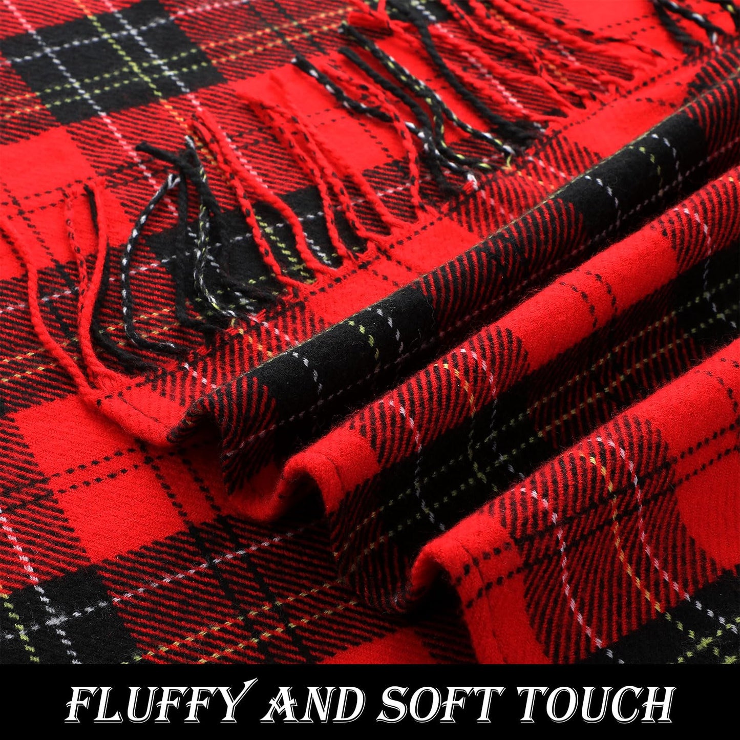 Peryiter 6 Pcs Christmas Red Plaid Throw Blanket Bulk with Tassel 50 x 67 Soft Warm Tartan Chenille Throw Fringe Blankets for Bed Couch Sofa Home Office Xmas Decor Gifts Travel Camping for All Season