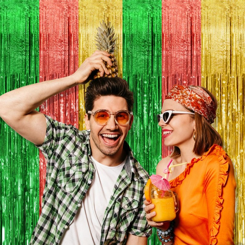 2 Pack Hawaii Backdrop Party Decorations Tinsel Curtain Summer Party Streamer Foil Fringe Birthday Decorations Photo Booth Vibrant Theme Christmas Beach Baby Shower Graduation Decor
