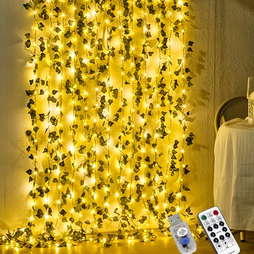 HXWEIYE 12 Pack Artificial Ivy Greenery Garland with 200LED Fairy Curtain String Light, Fake Hanging Plants Vines for Wedding Party Garden Greenery Decor Outdoor Indoor Wall Decoration