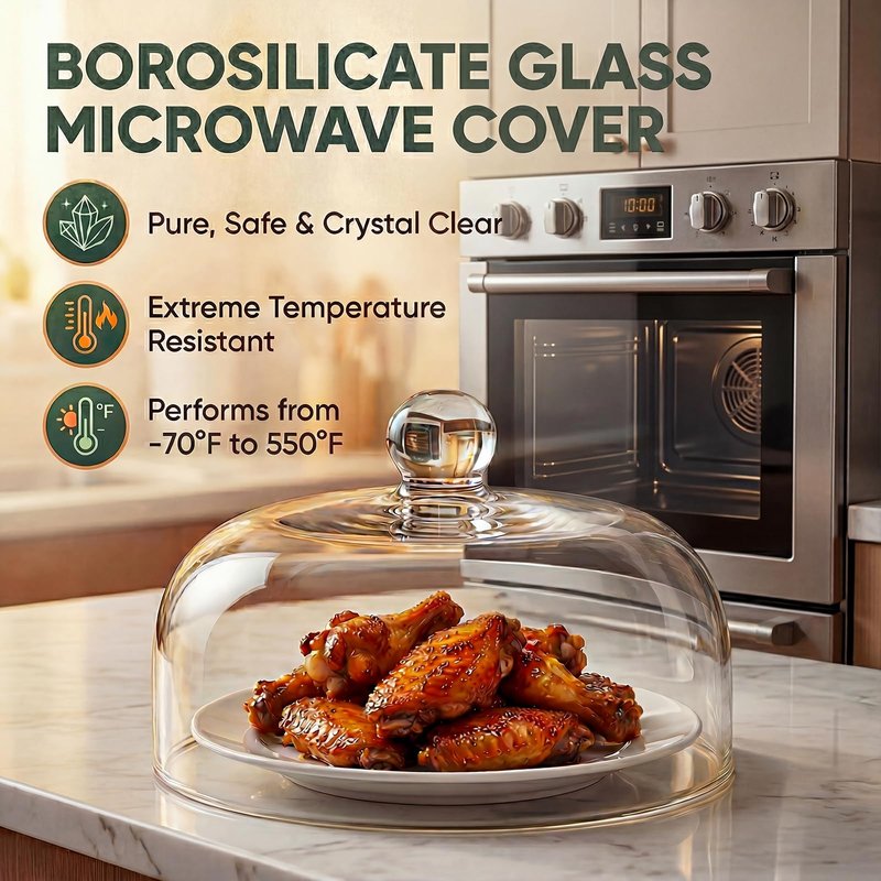 12" Borosilicate Glass Microwave Splatter Cover, Large Clear Food Cover with Handle, 12-Inch Plate Lid, BPA-Free, Heat-Resistant & Dishwasher-Safe Microwave Splatter Guard for Reheating