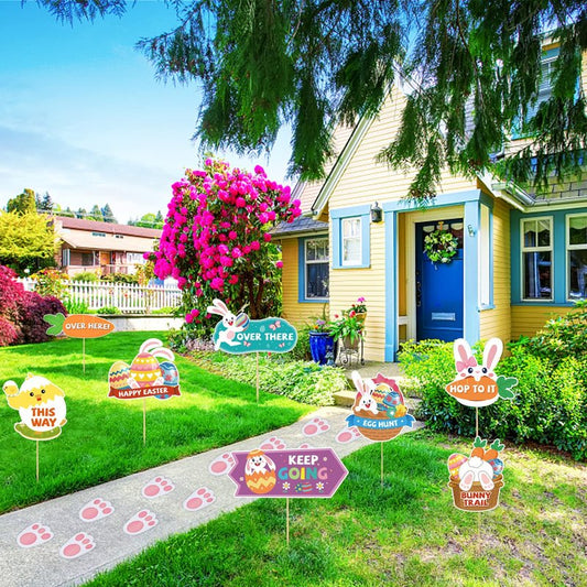 AhfuLife Easter Bunny Paw Print, 60 PCS Paper Garden Lawn Decorations, Rabbit Floor Footprints Decoration for Children Garden Outdoor Yard Lawn Signs Party Decorations Birthday Party Supplies