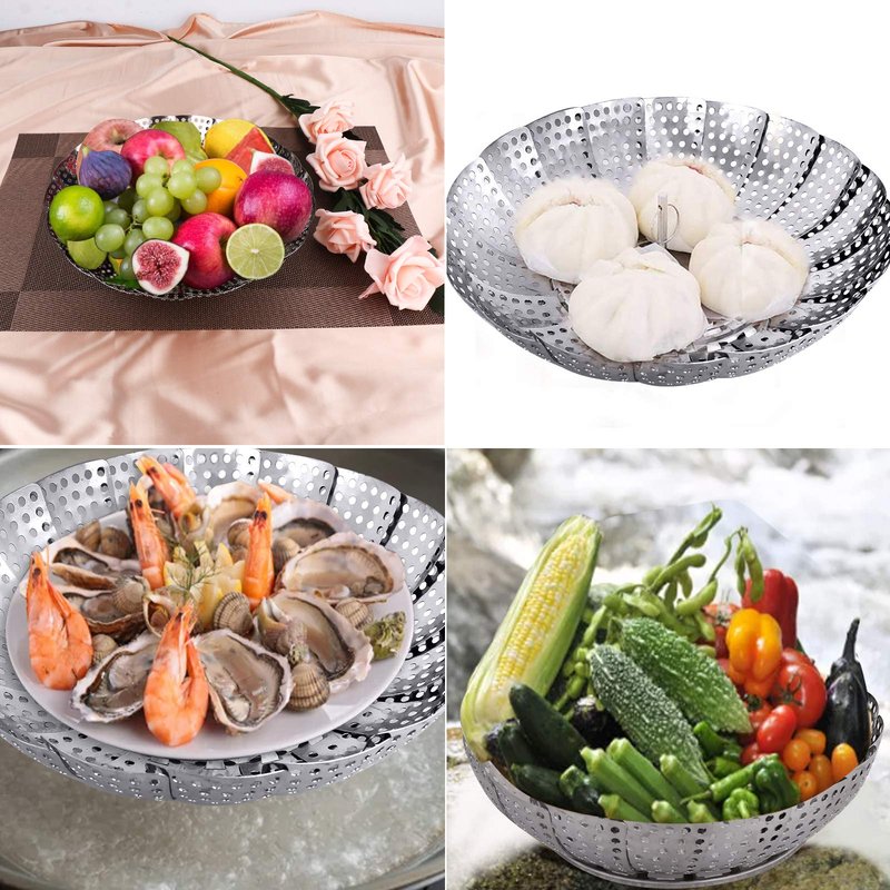 Large Veggie Vegetable Steamer Basket, Folding Steaming Basket, Collapsible Metal Stainless Steel Steamer Basket Insert, for Cooking Food, Expandable Fit Various Size Pot(7.1" to 11.8") YLYL