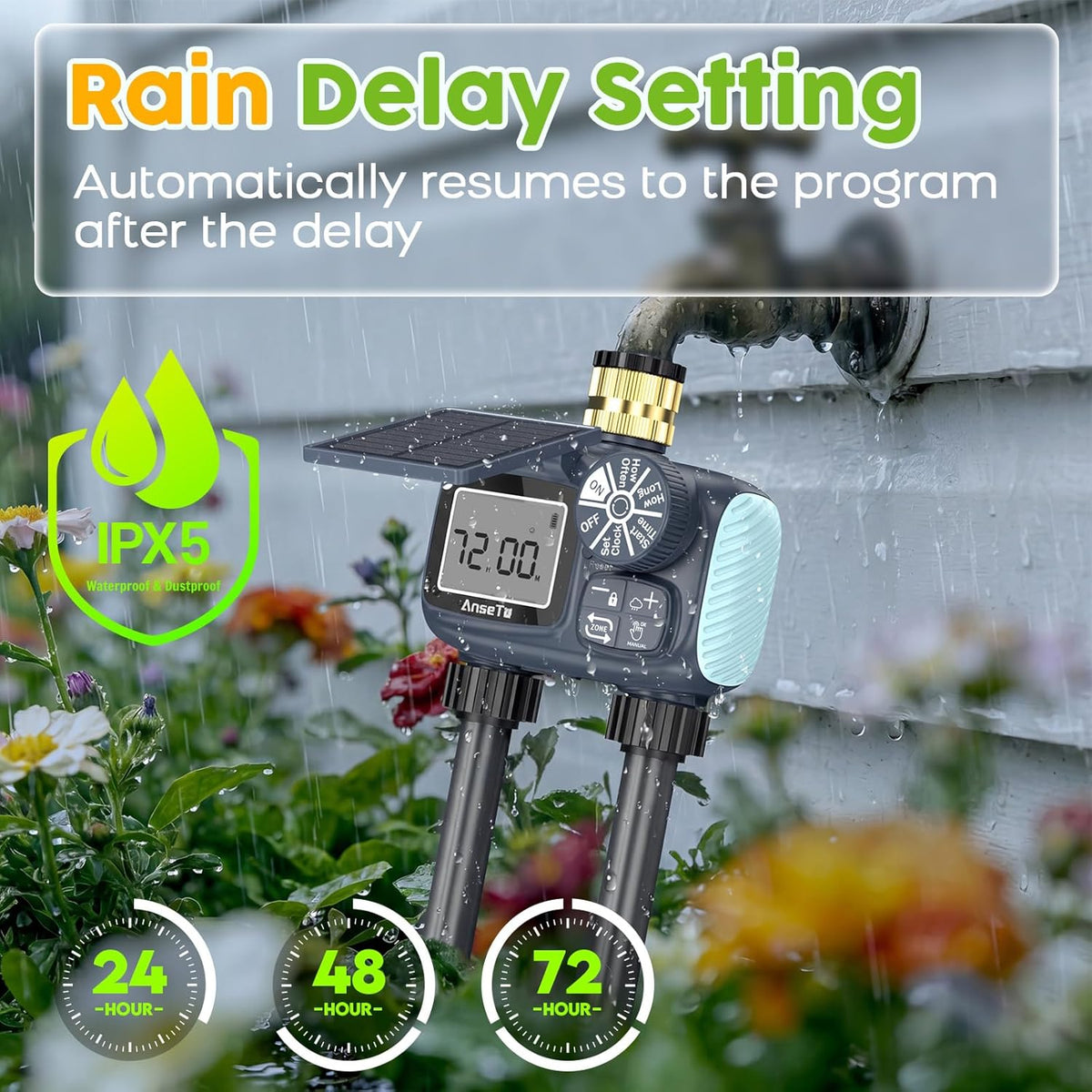 Skiennix Solar Sprinkler Timer - Programmable Brass Inlet Hose Timer for Efficient Garden Watering | 2 Outlet