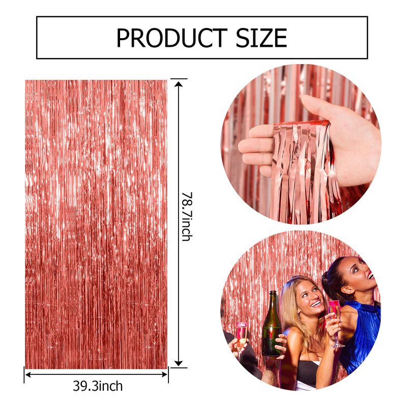 10 Pack Rose Gold Fringe Curtain Backdrop Birthday Bachelorette Party Decorations Metallic Tinsel Streamers Foil Backdrop Christmas Graduation Wedding New Year Party Decorations
