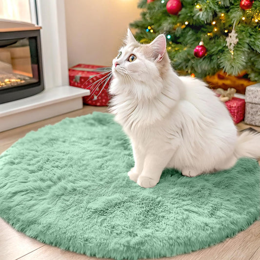 OLANLY Mint Green Round Rug - Soft, Fluffy Shaggy Carpet | 2 ft Machine Washable Area Rug for Bedroom & Nursery Decor
